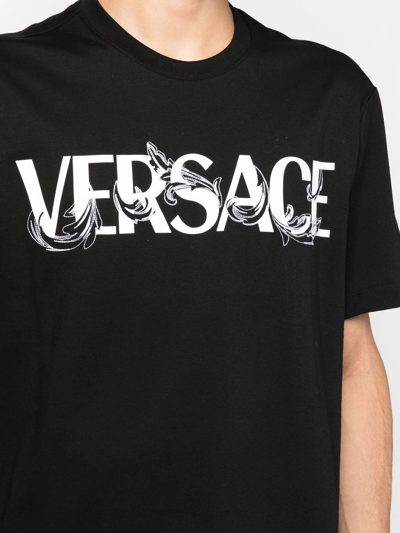 Shop Versace Barocco Silhouette Logo-print T-shirt In Black