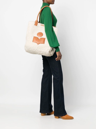 Shop Isabel Marant Logo-print Sheepskin Tote Bag In Neutrals