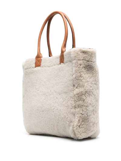 Shop Isabel Marant Logo-print Sheepskin Tote Bag In Neutrals