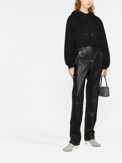 Gcds Logo-embroidered Cropped Hoodie In Black