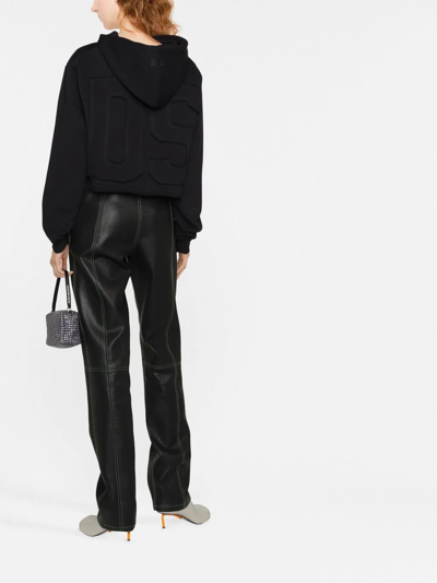 Gcds Logo-embroidered Cropped Hoodie In Black