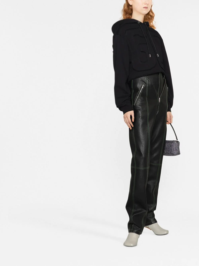 Gcds Logo-embroidered Cropped Hoodie In Black