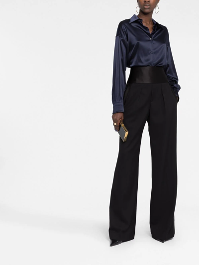 Tom Ford Silk Satin-trimmed Grain De Poudre Wool Wide-leg Pants In Black