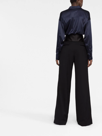 Tom Ford Silk Satin-trimmed Grain De Poudre Wool Wide-leg Pants In Black