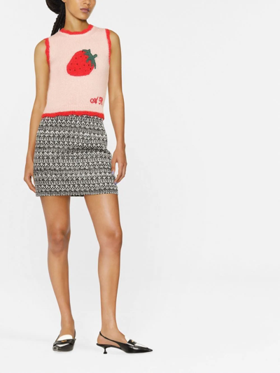 Shop Alessandra Rich Intarsia Strawberry Knitted Top In Pink
