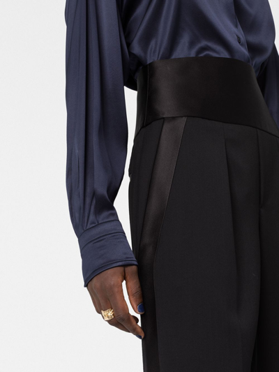 Tom Ford Silk Satin-trimmed Grain De Poudre Wool Wide-leg Pants In Black