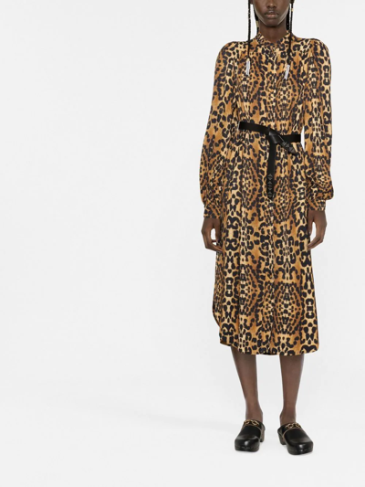 Shop Odeeh Animal-print Midi Dress In Brown
