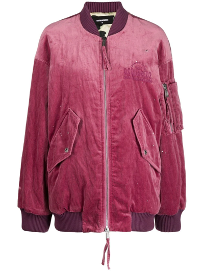 Shop Dsquared2 Velour Bomber Jacket In Pink