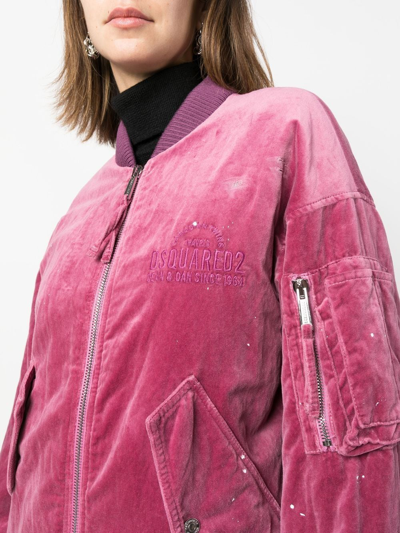 Shop Dsquared2 Velour Bomber Jacket In Pink