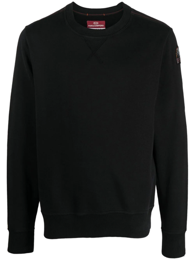 Shop Parajumpers Logo Patch Cotton Sweatshirt In Black