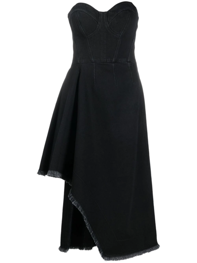 Shop Alexander Mcqueen Asymmetric Denim Dress In Black