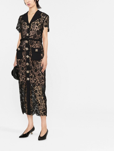Shop Self-portrait Crystal Stud Lace Midi Dress In Black