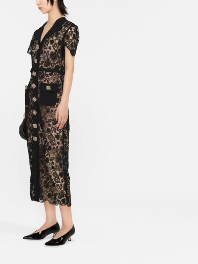 Shop Self-portrait Crystal Stud Lace Midi Dress In Black