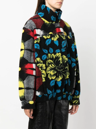 Shop Chopova Lowena Floral-print Fleece Pullover In Black