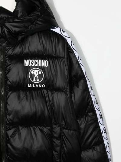 Shop Moschino Logo-print Padded Coat In Black