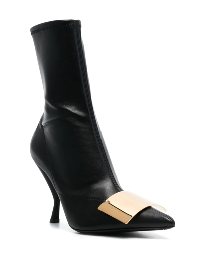 Shop Sergio Rossi Logo-plaque Leather Boots In Black