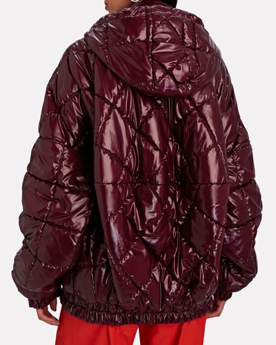 Shop Aknvas Beha Quilted Faux Leather Hooded Jacket In Red-drk