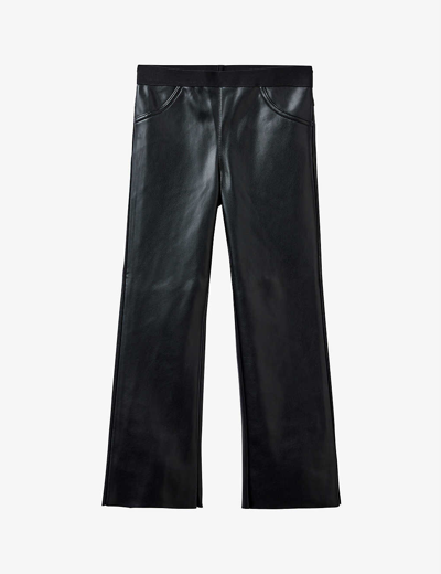 Shop Benetton Flared-leg Mid-rise Faux-leather Trousers 6-14 Years In Black