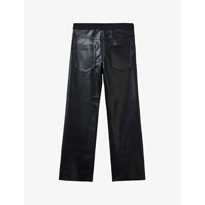 Shop Benetton Flared-leg Mid-rise Faux-leather Trousers 6-14 Years In Black