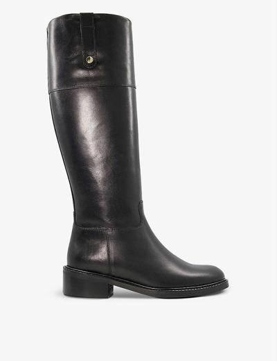 Shop Dune Womens Black-leather Two-tone Knee-high Leather Riding Boots