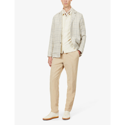 Shop Oscar Jacobson Hector Checked Relaxed-fit Hemp, Silk, Linen And Cotton-blend Blazer In Shy White