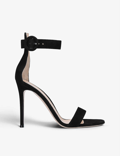 Shop Gianvito Rossi Womens Black Portofino Open-toe Suede Heeled Sandals