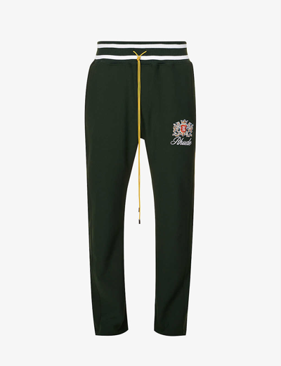 Shop Rhude Logo-embroidered Tapered Stretch-woven Jogging Bottoms In Forest