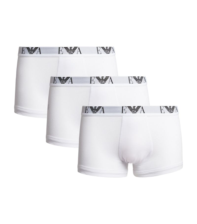 Shop Emporio Armani Stretch-cotton Eagle Monogram Trunks (pack Of 3) In White