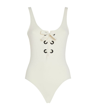 Shop Eres Lace-up Cleodore Swimsuit In White