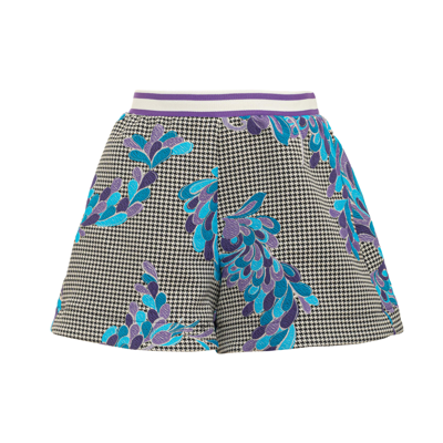 Shop Emilio Pucci Kids Shorts With Pied-de-poule Motif And Floral Pattern In Multicolore