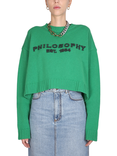 Shop Philosophy Di Lorenzo Serafini Jersey With Logo Embroidery In Verde