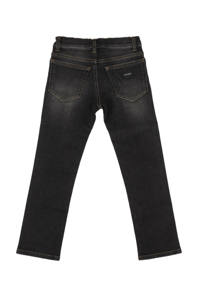 Shop Dolce & Gabbana Logo Patch Slim-fit Jeans In Grigio