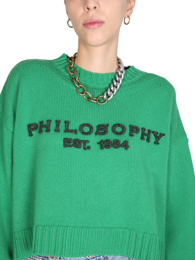 Shop Philosophy Di Lorenzo Serafini Jersey With Logo Embroidery In Verde