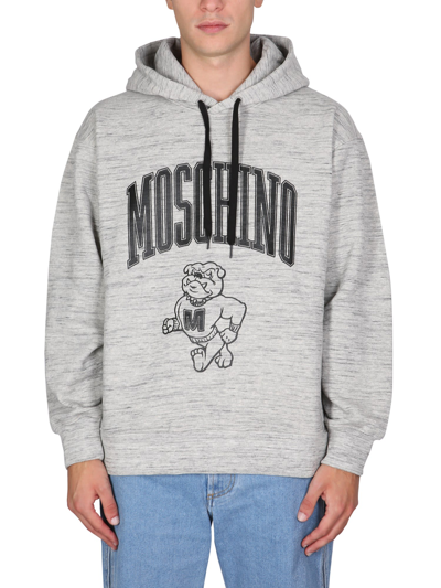 Shop Moschino Sweatshirt With Logo Print In Grigio