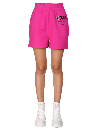 Shop Moschino Shorts With Vinyl Logo In Viola