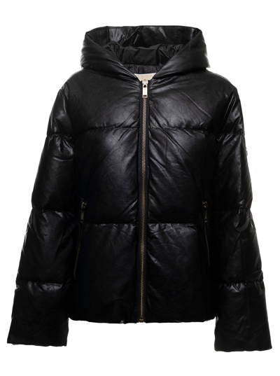 Shop Michael Michael Kors Leather Quilted Puffer Jacket In Black