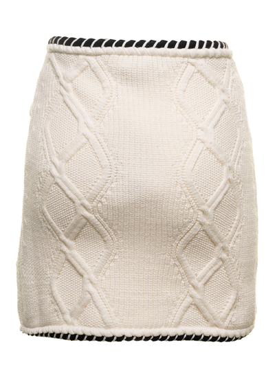 Shop Self-portrait Cable Knit Mini Skirt In White