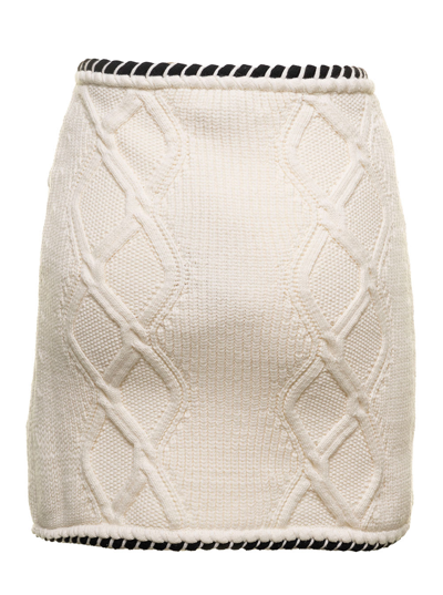 Self-portrait Cable Knit Mini Skirt With Twisted Trimmings In White