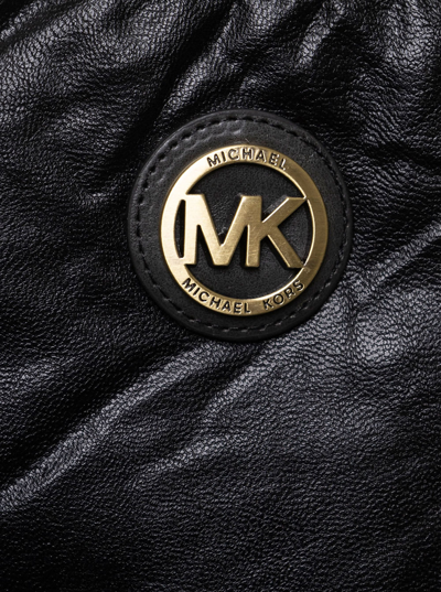Shop Michael Michael Kors Leather Quilted Puffer Jacket In Black
