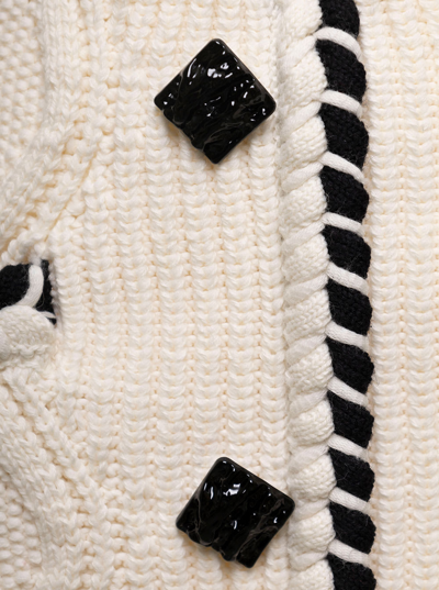 Self-portrait Cable Knit Mini Skirt With Twisted Trimmings In White