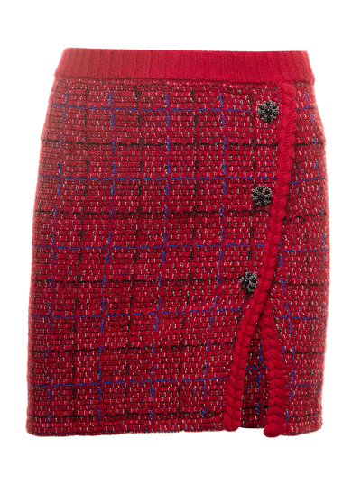 Shop Self-portrait Melange Knit Mini Skirt In Red