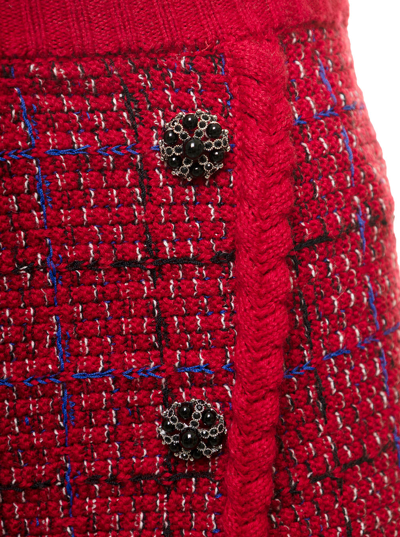 Shop Self-portrait Melange Knit Mini Skirt In Red