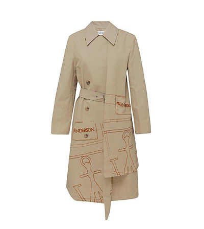 Shop Jw Anderson Graphic Printed Trench Coat In Brown