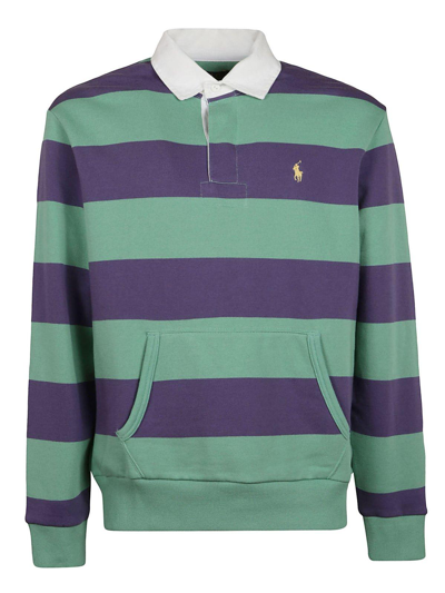 Shop Ralph Lauren Striped Long-sleeved Sweatshirt In Haven Green Juneberry