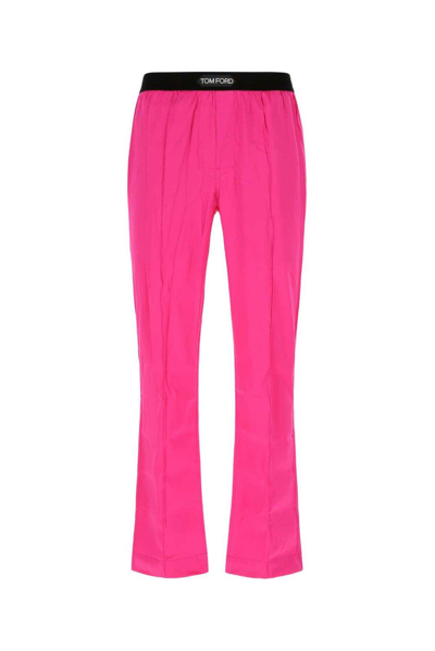 Shop Tom Ford Logo Waist Satin Pajama Trousers In Pink