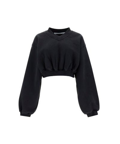 Shop Alexander Wang V-neck Cropped Sweatshirt In 001 Black