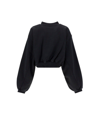 Shop Alexander Wang V-neck Cropped Sweatshirt In 001 Black