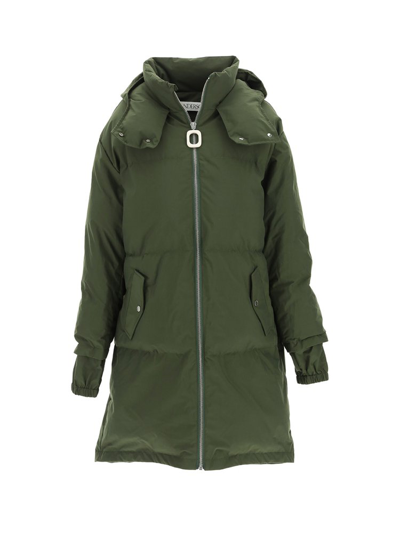 Jw Anderson Contrast Hood Long Puffer Coat In Green | ModeSens