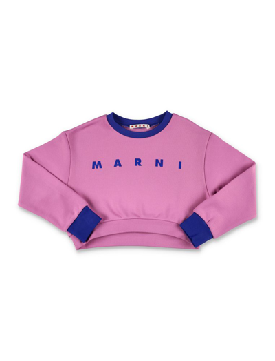 Shop Marni Kids Logo Printed Crewneck Sweatshirt In Purple