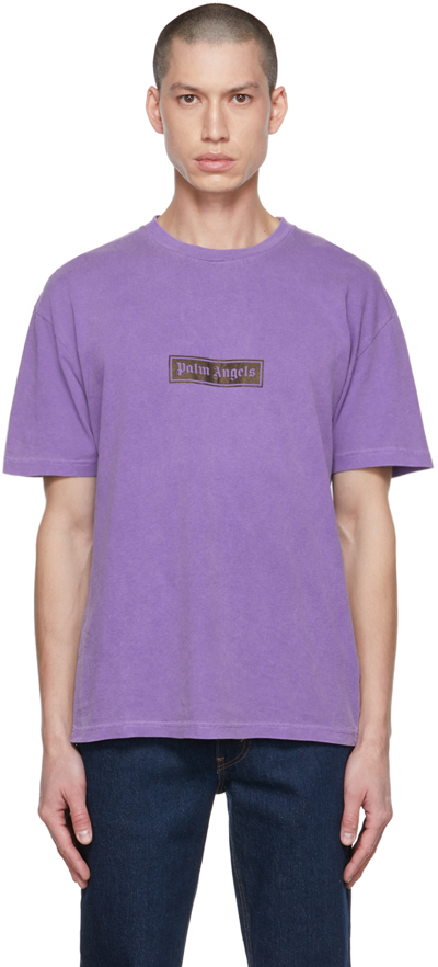 Shop Palm Angels Purple Garment-dyed T-shirt In Purple White